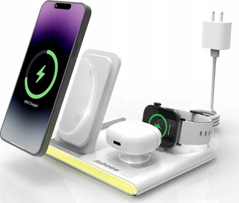 Įkroviklis Jabees PowerGlow 4w1 Qi na Telefonas Išmanusis laikrodis Ausinės Lampa LED Juodas (SB9618)