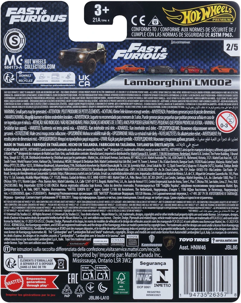Jada Toys Hot Wheels Greiti ir įsiutę Lamborghini LM002