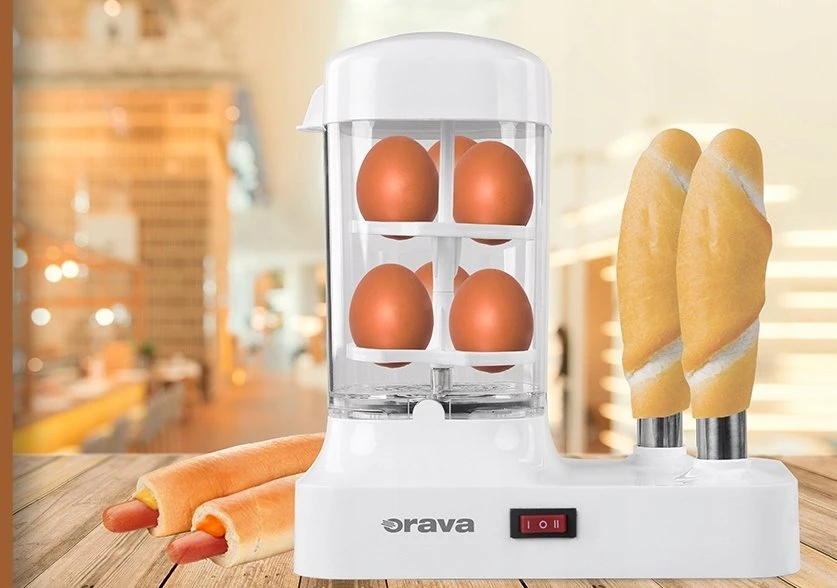 Jajowar Orava HM-03 dešrelių kepimo aparatas su kiaušinių kepimo priedu, 340 W, skirtas 6 dešroms, balta