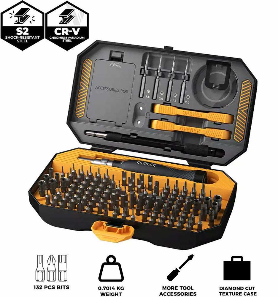 JAKEMY JM-8183 precizinio atsuktuvo rinkinys su atidarymo įrankiais ir replėmis (145 viename)