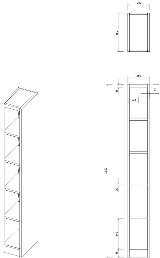 Jan Nowak Siauras metalinis archyvinis dokumentų regalas, pilkas, 250x1950x450 mm: TIM (5907367513288)