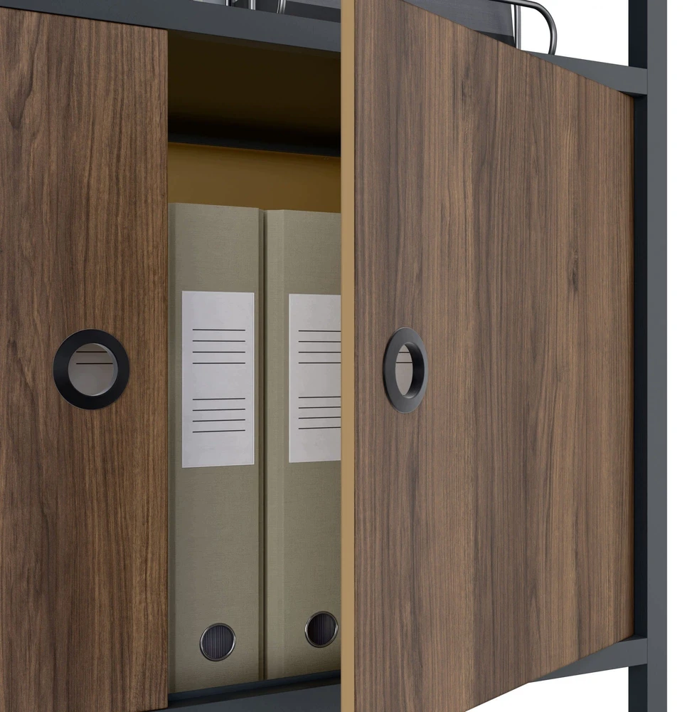 Jan Nowak Segtuvų lentyna su uždaroma spinta, biurinis, atviros lentynos, metalinis antracito/riešuto spalvos, 800x2200x400 mm: ARIEL Eco* Design (5907367512533)