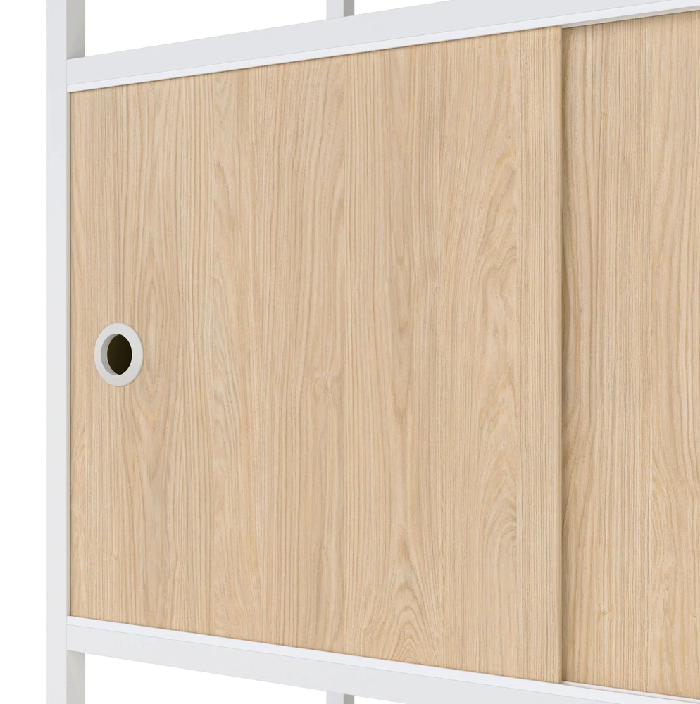 Jan Nowak Segtuvų lentyna su uždaroma spintelė, biurinė, atviros lentynos, metalinė balta/sonomos ąžuolas, 800x2200x400 mm: ARIEL Eco* Design (5907367512502)