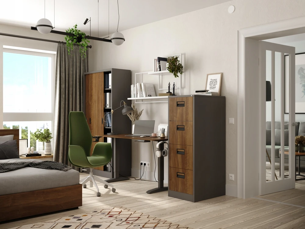 Jan Nowak Metalinė kartotekinė spinta SARA V4 460 x 1320 x 620 mm Eco Design* antracitinė/riešuto