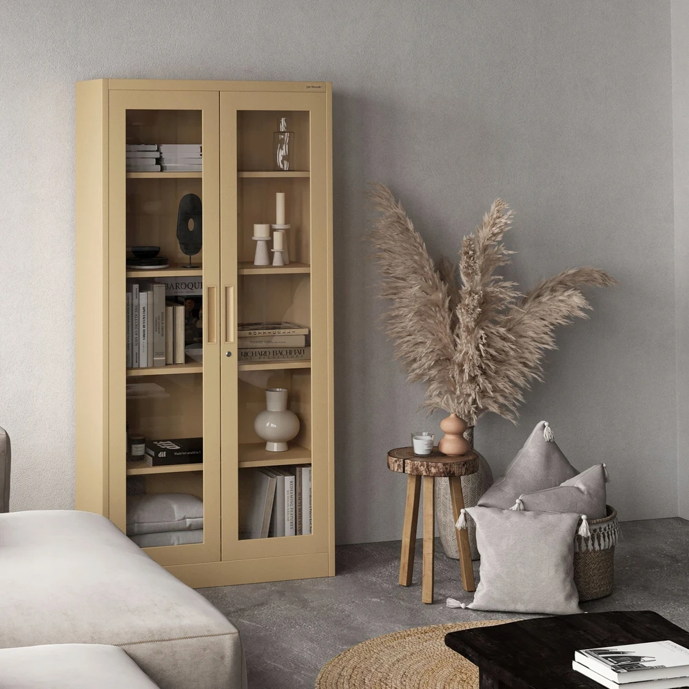 Jan Nowak Stiklinė vitrina AMELIA, 900 x 1850 x 400 mm, Fresh Style, smėlio spalvos