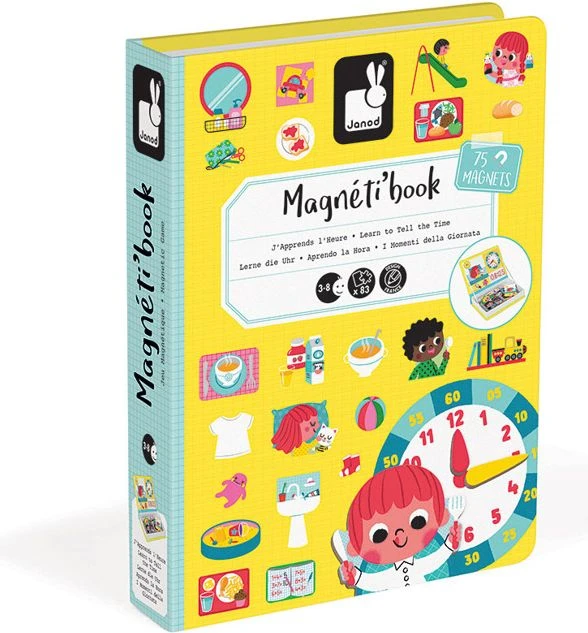 Janod Magnetibook Mokausi naudotis laikrodžiu