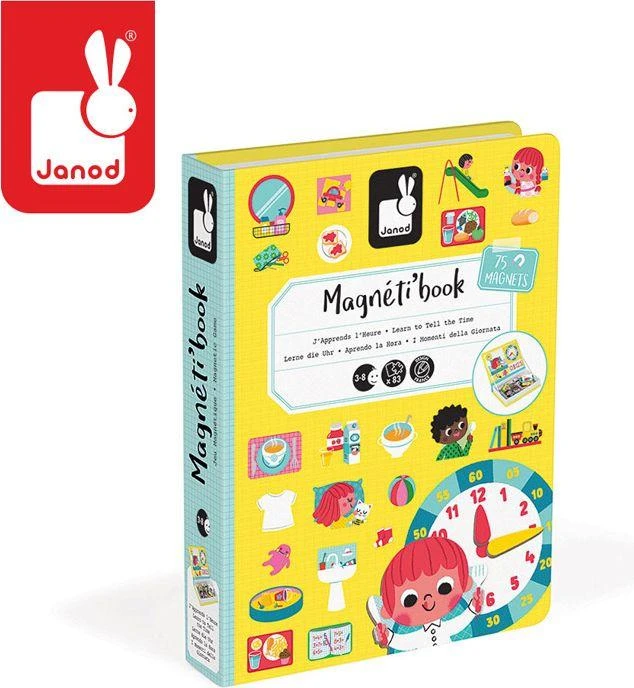 Janod Magnetibook Mokausi naudotis laikrodžiu