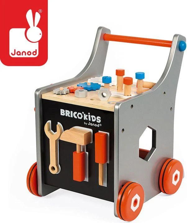 JANOD medinis magnetinis stumdukas-veiklos centras BRICO KIDS DIY TROLLEY