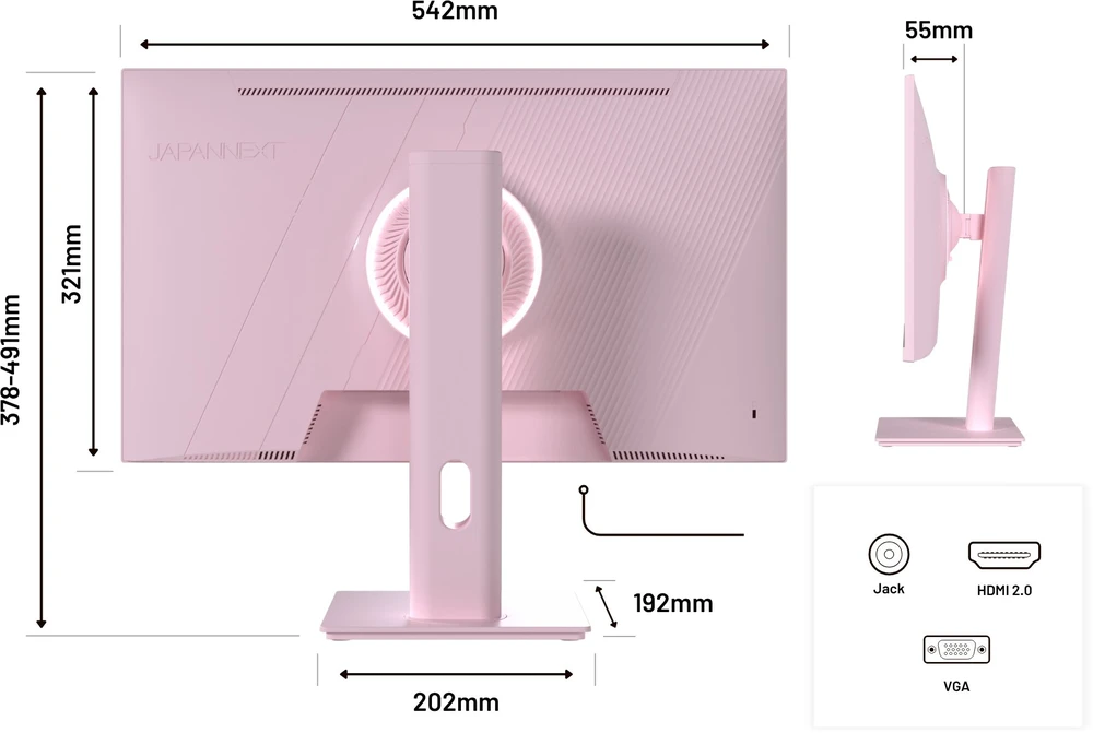 Monitorius JAPANNEXT 60,5 cm JN-I238FHD120F-HSP-PK 16:9 HDMI rožinis FHD