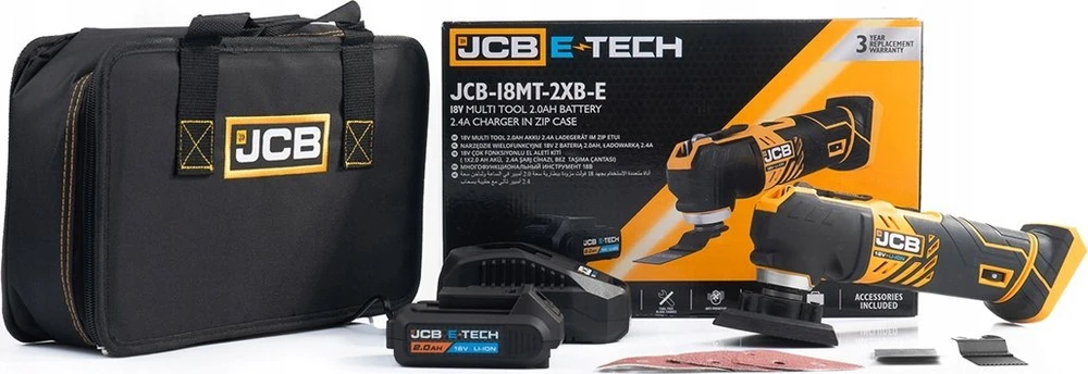 JCB 18V vibruojantis daugiafunkcis įrankis (2Ah baterija, įkroviklis, krepšys)