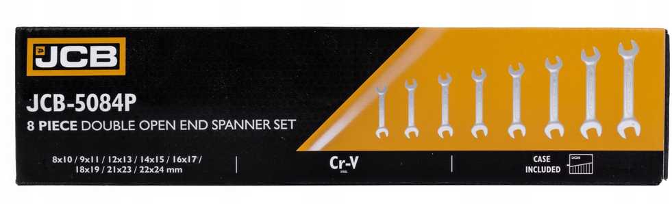 JCB 8 dalių plokščių veržliarakčių (8–24 mm) rinkinys ant lapo