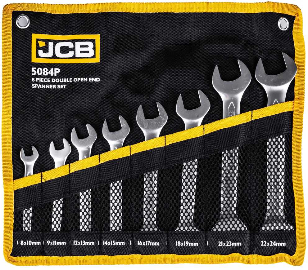 JCB 8 dalių plokščių veržliarakčių (8–24 mm) rinkinys ant lapo