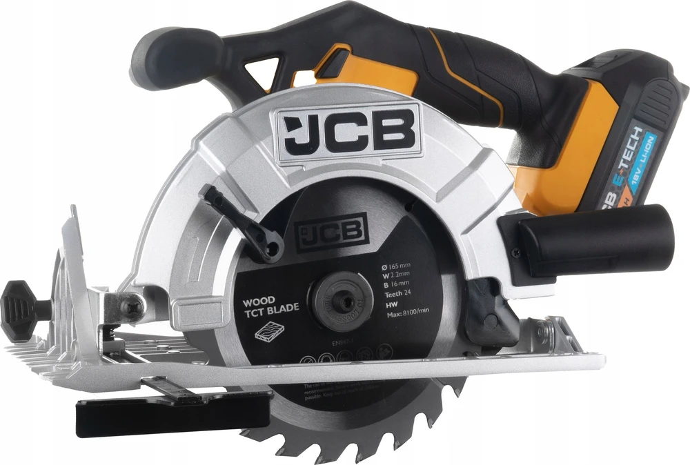 JCB diskinis pjūklas panardinamasis akumuliatorinis 18V 165mm (kompl.: akumuliatorius 2Ah, įkroviklis, krepšys)