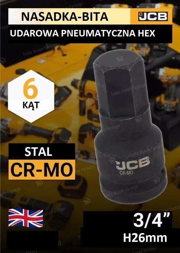 JCB Impact antgalio lizdas 3/4" 26 mm (6 taškai)