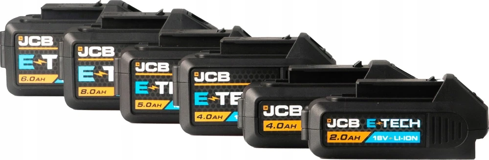 JCB E-Tech akumuliatorių serija: nuo 2.0Ah iki 8.0Ah