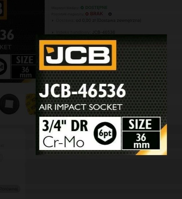 JCB Nasadka smūginis 3/4'' 36mm (6-kątna)
