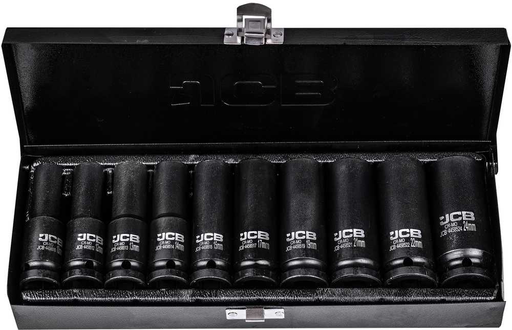 Smūginių sukimo galvučių komplektas JCB 4107-5MPB; 1/2''; 10-24 mm; 10 vnt.