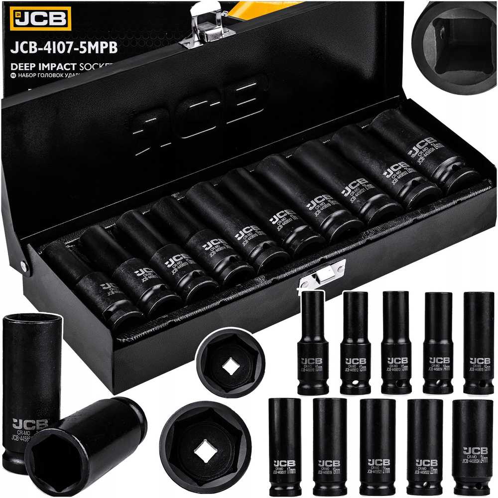 Smūginių sukimo galvučių komplektas JCB 4107-5MPB; 1/2''; 10-24 mm; 10 vnt.