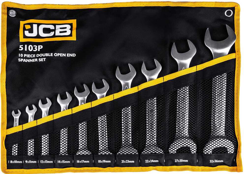 JCB Plokščių raktų rinkinys 10 vnt. (8-36 mm) ant drobės