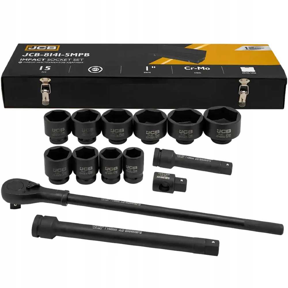 Smūginių sukimo galvučių komplektas JCB 8141-5MPB; 1''; 36-80 mm; 15 vnt.