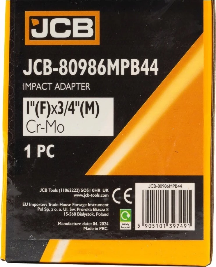 JCB smūginis adapteris 1" (F) x 3/4" (M) (sustiprinto plieno SCM440)
