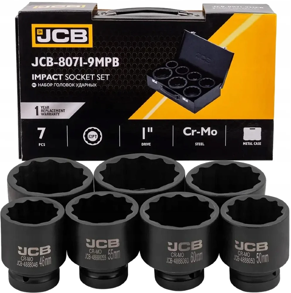 JCB Rinkinys nasadek udarowych 1'' 7el. (12-kątnych) (46-75mm)
