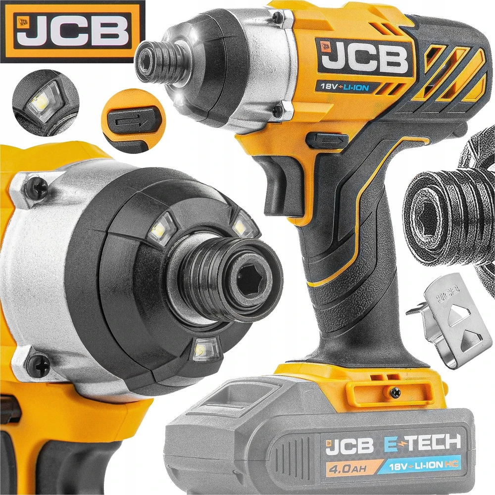 JCB akumuliatorinis suktuvas su LED apšvietimu ir detalėmis