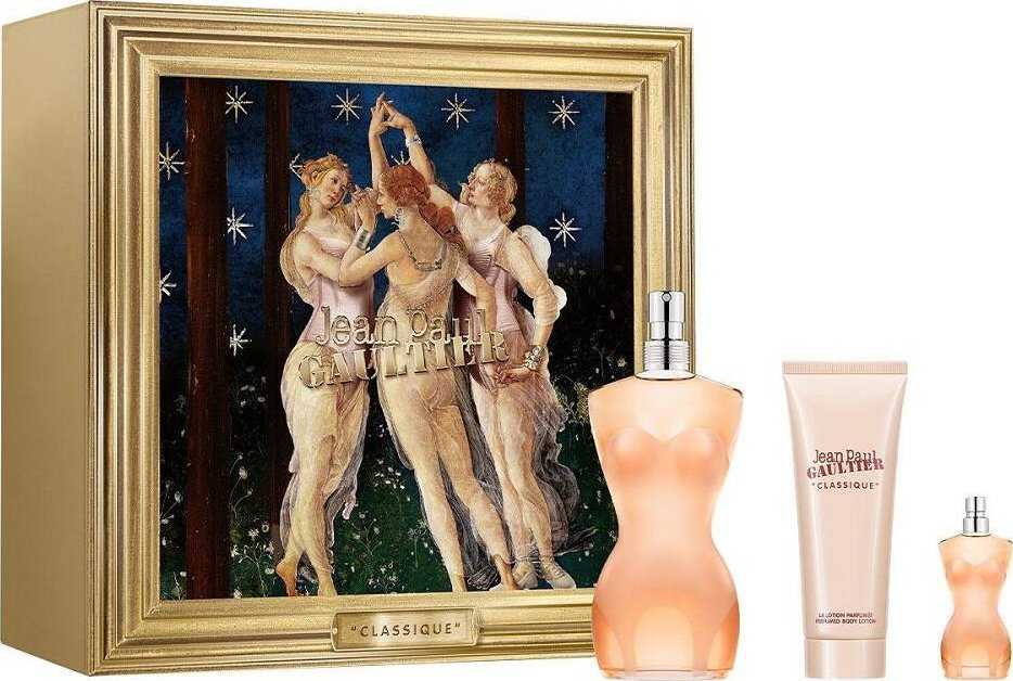 Jean Paul Gaultier Classique EDT rinkinys moterims (EDT, 100 ml + EDT, 6 ml + kūno losjonas, 75 ml)