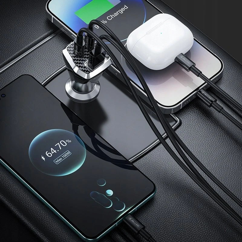 JELLICO car charger F15 PD 88,5W 2xUSB-C + 1xUSB QC3.0 Juodas
