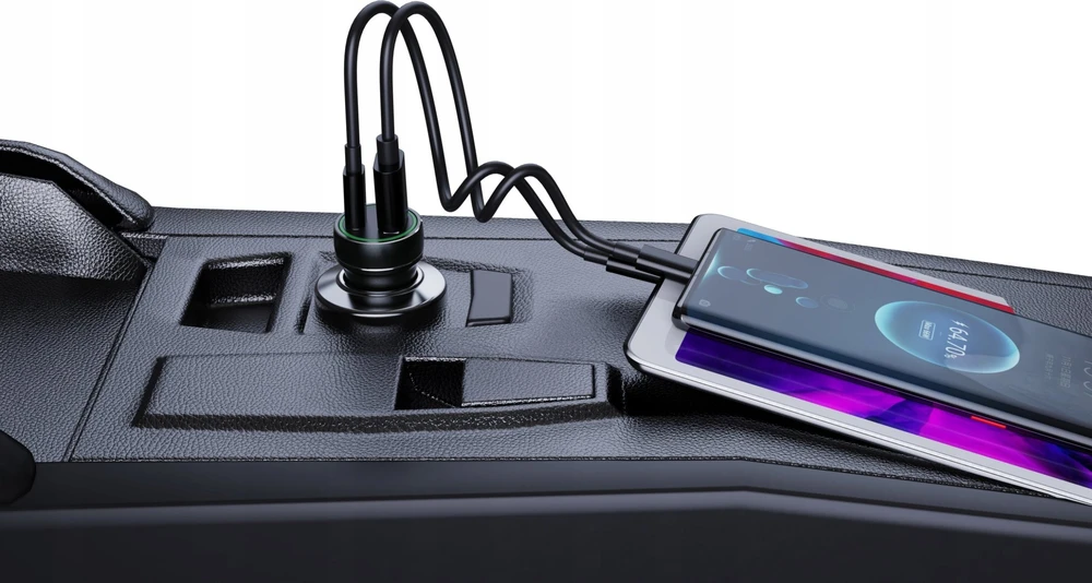 JELLICO automobilinis įkroviklis F4 PD 20W 1xUSB-C + 1xUSB QC3.0 + laidas „Lightning“ Juodas