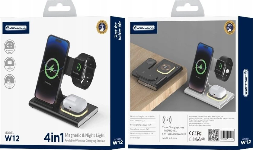 JELLICO wireless charger 3in1 W12 15W Juodas