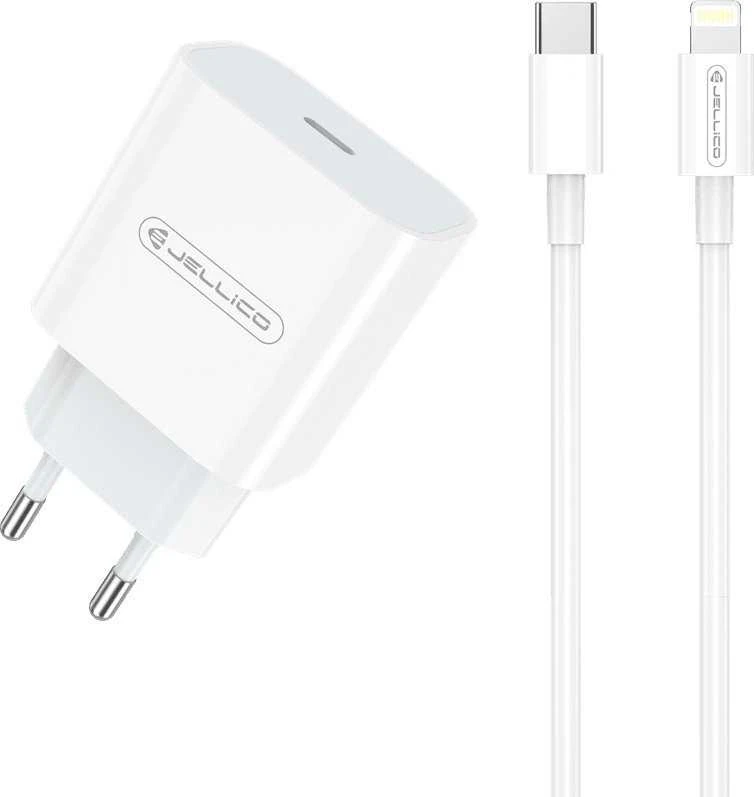 JELLICO sieninis pakrovėjas AK180 PD 20W 1xUSB-C + laidas USB-C - Lightning Baltas