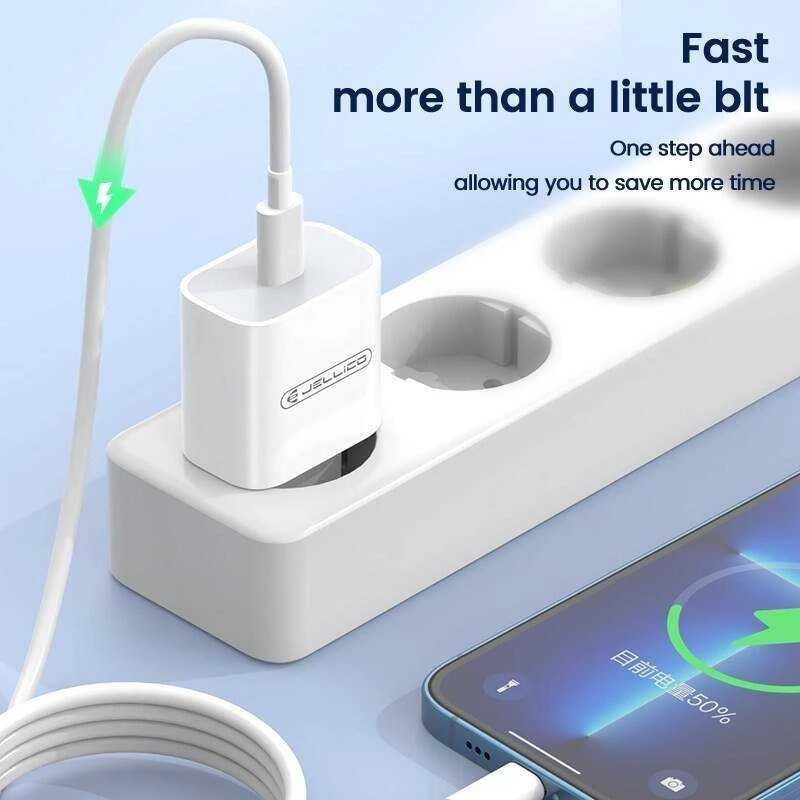 JELLICO sieninis pakrovėjas AK180 PD 20W 1xUSB-C + laidas USB-C - Lightning Baltas