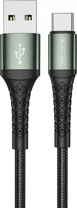 Jellico B12 Neilona Pīts Universāls USB-C uz USB Datu & Ātrās 3.1A Uzlādes kabelis 2m Melns