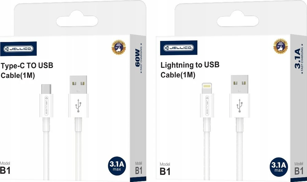 Jellico B1 Izturīgs-Mīksts Universāls USB uz USB-C Datu & Ātrās uzlādes PD 20W Kabelis 1m Balts