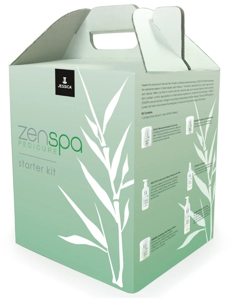 Starter Kit Set Jessica: ZenSpa Revive Vulkaninio pemzos pėdų šveitiklis, 435 g + ZenSpa Restore Alavijų odelių šalinimo gelis, 251 ml + ZenSpa Intense Vitamin E drėkinamasis pėdų kremas, 425 g + ZenSpa Awaken raminanti pėdų vonios druska, 453 g + ZenSpa R