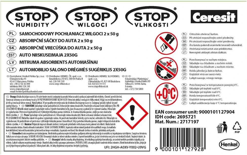 Sausintuvas Drėgmės rinktuvas Ceresit Mini Sachets Car, 100 g