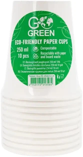 Jetworld Gogreen Go Žalios ekologiškos stiklinės 250 ml 10 vnt. baltos