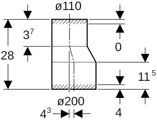Geberit SUMAŽINANTIS PEHD 200X110 ASIMMETRIŠKAS ILGUS (HDPE CHAN.