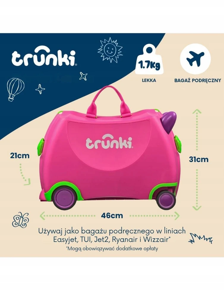 Kelioninis JetWorld Kelioninė vaikiška lagaminė Trunki Glide 360 Trixie (TRU0135)
