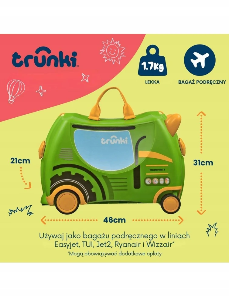 JetWorld Trunki GLIDE360 traktorius Tommy – vaikiškas kelioninis lagaminėlis (TRU0144)