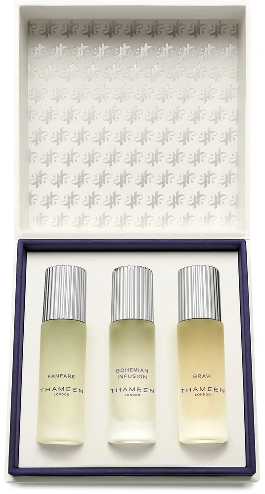 „Thameen London“ rinkinys: „Fanfare“ unisex odekolonas, 10 ml + „Bohemian Infusion“ unisex odekolonas, 10 ml + „Bravi“ unisex kvepalų ekstraktas, 10 ml