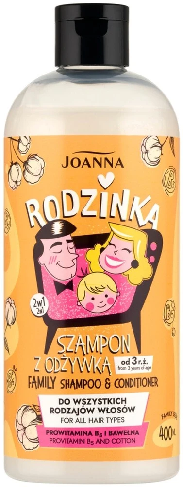 Joanna Rodzinka šampūnas su kondicionieriumi provitaminu B5 ir medvilne 400 ml