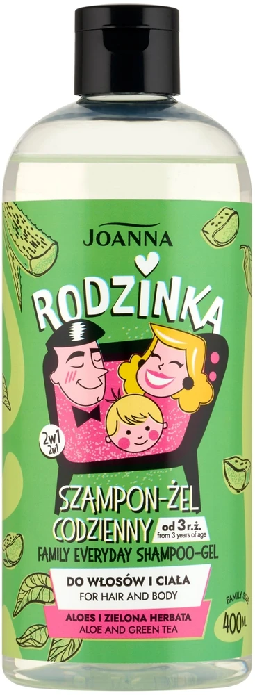 Joanna Kasdienis šeimos šampūnas-gelis su alaviju ir žaliąja arbata, 400 ml