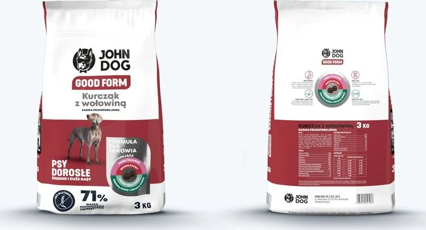 JOHN DOG Good Form Medium and large breeds vištiena with jautiena – sausas Maistas šunims – 3kg