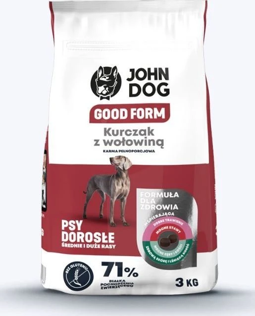 JOHN DOG Good Form Medium and large breeds vištiena with jautiena – sausas Maistas šunims – 3kg