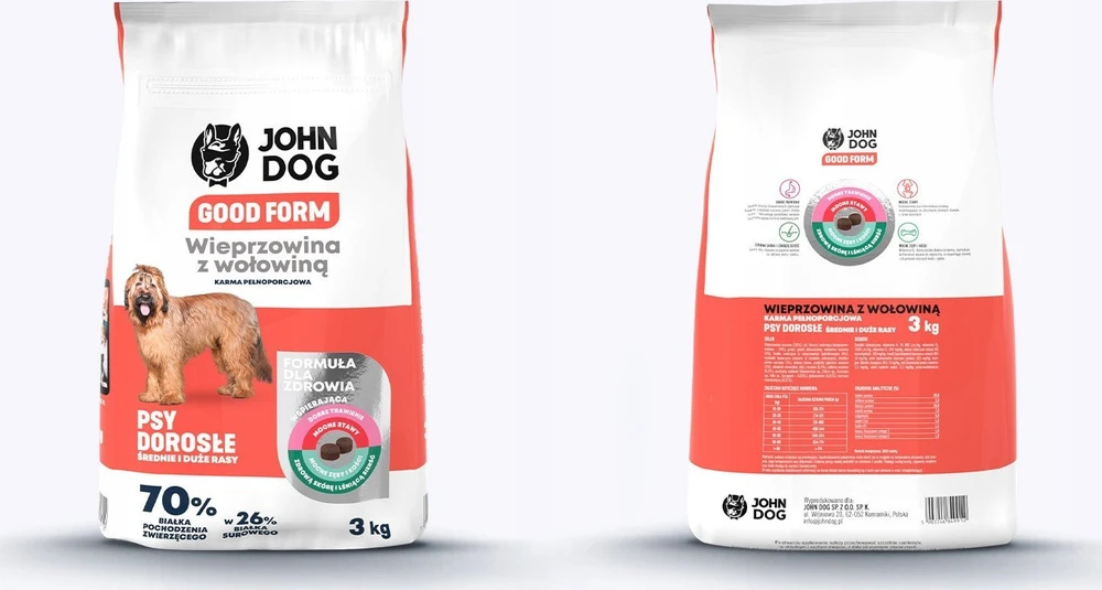 JOHN DOG Good Form Medium and large breeds Pork with jautiena – sausas Maistas šunims – 3kg