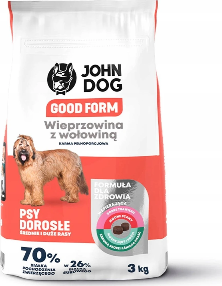 JOHN DOG Good Form Medium and large breeds Pork with jautiena – sausas Maistas šunims – 3kg