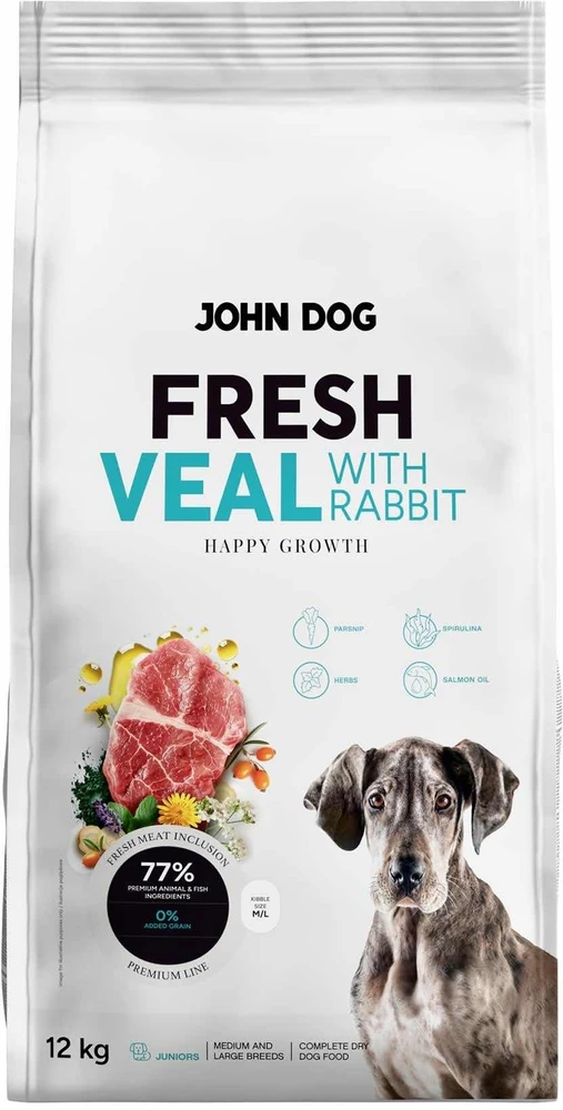 Šunų maistas - JOHN DOG Fresh Junior Medium and Large Breeds sausas maistas 12kg