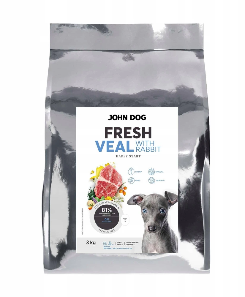 Šunų maistas - JOHN DOG Fresh Junior Veršiena su Triušiu 3kg